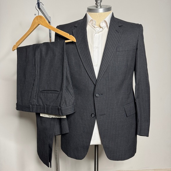 Custom Tailored Mens Pinstripe Two Piece Suit 44R 38W - Picture 1 of 12